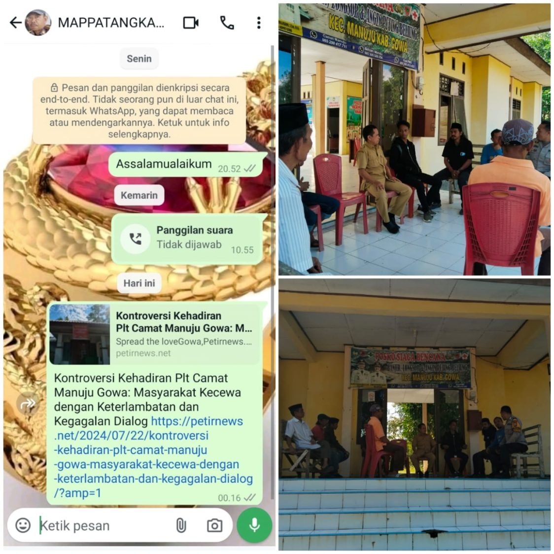 Plt Kepala Camat Manuju Kurang Responsif Terhadap Warga dan Media saat Dikonfirmasi.