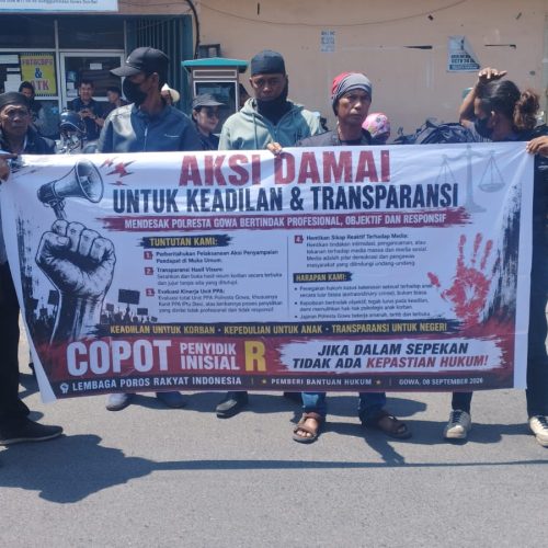 Aksi Damai Lembaga Poros Rakyat Indonesia Depan Polresta Gowa: Mendesak Transparansi & Keadilan Kasus Pemerkosaan Anak Dibawah Umur.